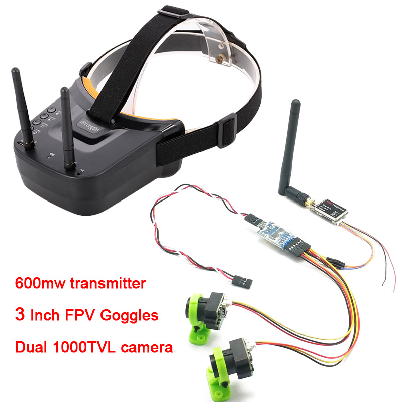 Fpv Goggles Headset - 3-kanałowa podwójna kamera wideo CMOS 1000TVL