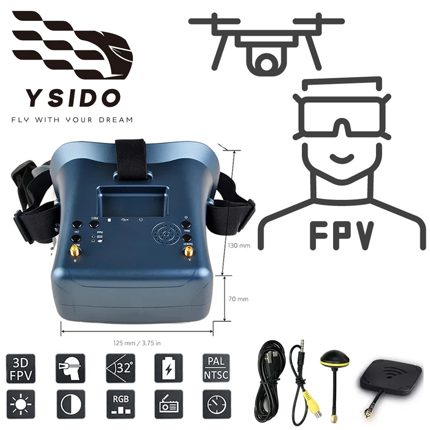 Fpv Goggles Headset - Okulary FPV 008D 5.8G 40CH 4.3-calowy
